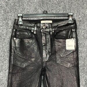 We The Free Coated Black Skinny Jeans Size 26 Distressed Hem‎ High Rise NWT $98